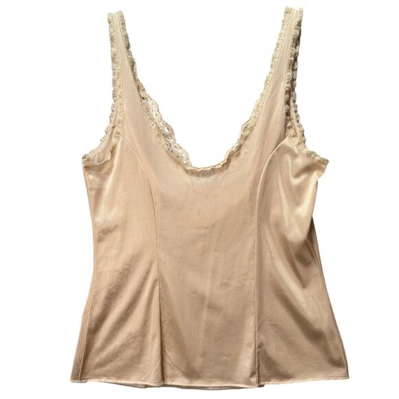 VTG Vassarette Lace Edge V-Neck Paneled Fitted Nylon Camisole Beige Women 12/14 - Picture 4 of 7